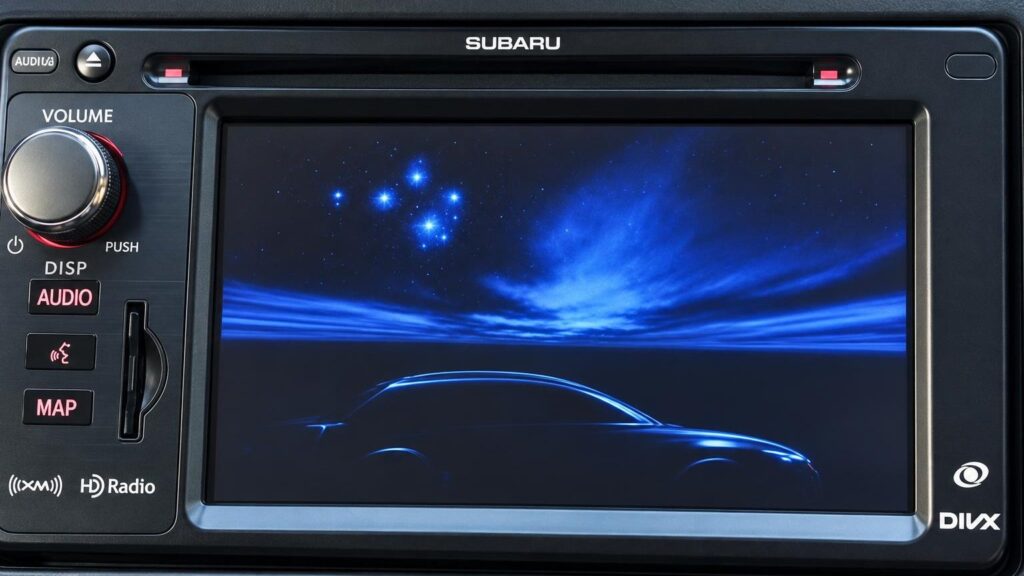 Subaru automobilio navigacijos ekranas su Europos žemėlapiu