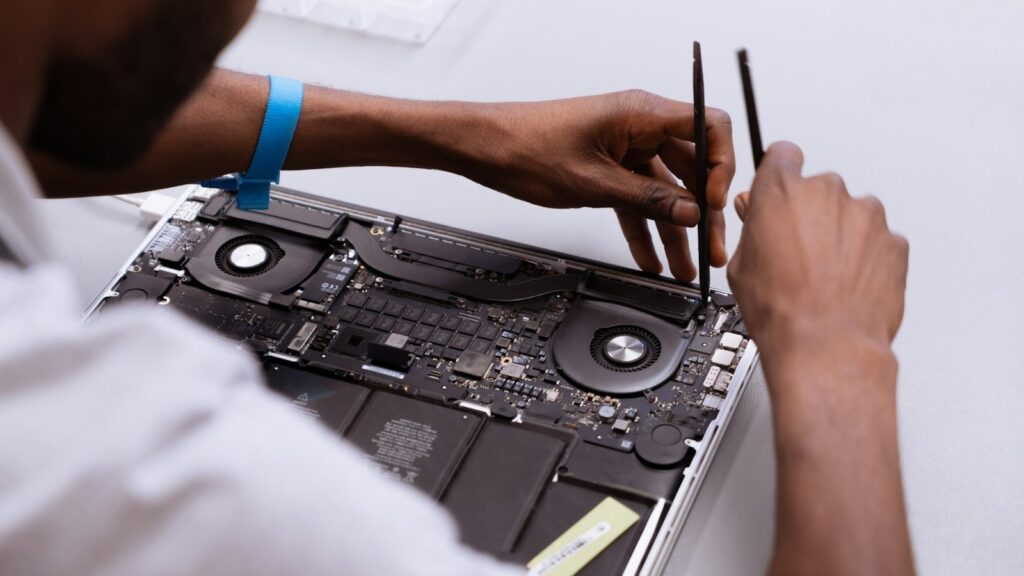 A desktop computer system undergoing diagnostics and virus removal